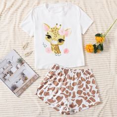Мультяшный принт милый Пижама Shein