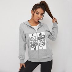 на молнии Со цветочками Повседневный Свитшоты Shein