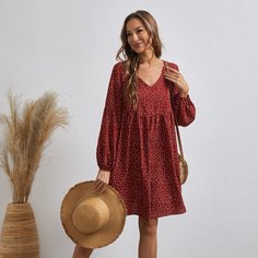 Платье в горошек с оригинальным рукавом Shein