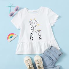 Топ с оборкой и мультипликационным принтом для девочек Shein