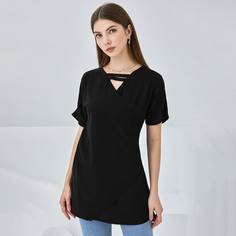 Однотонная блузка с узлом сзади Shein
