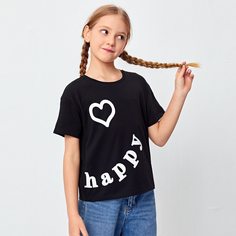 буква Повседневный Футболки для девочек Shein