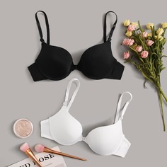 Однотонный бюстгальтер на косточках 2шт Shein