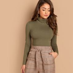 Обтягивающая Футболка С Длинным Рукавом И Высоким Воротом Shein