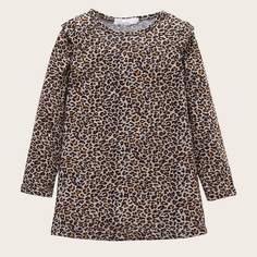 Леопардовое платье-футболка для девочек Shein