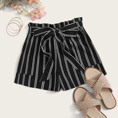 Модные шорты в полоску+C106C97:C10C97 Shein
