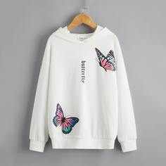 Толстовка с принтом бабочки для девочек Shein