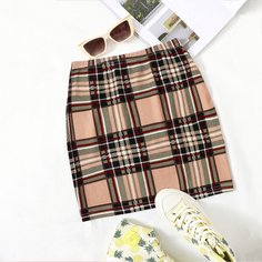 Клетчатый Повседневный Юбки Shein