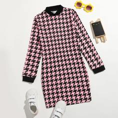 Платье с узором "хаундстут" для девочек Shein