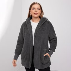 Одноцветный Повседневный Плюс размеры пальто Shein