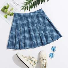 плиссированное в клетку Институтский Юбки размер плюс Shein