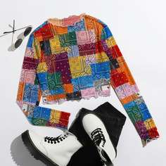 Волнистый край Пейсли Повседневный Женские топы Shein