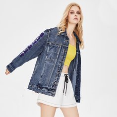 с вышивкой буква Повседневный Джинсовые куртки & пальто Shein