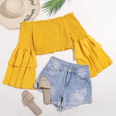 с оборками Одноцветный Бохо Женские топы размер плюс Shein