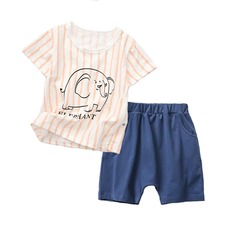 Шорты и футболка в полоску с принтом слона для мальчиков Shein