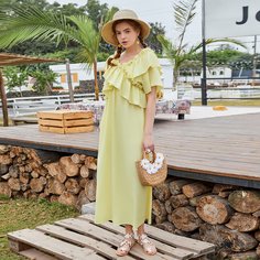 Преувеличенное кружево Одноцветный Повседневный Платье Shein