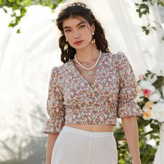 Блузка с цветочным принтом и узлом сзади Shein