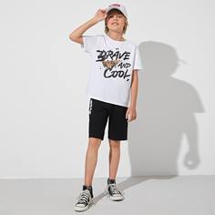 Футболка с текстовым принтом и шорты для мальчиков Shein