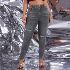 на пуговицах Одноцветный Джинсы размер плюс Shein