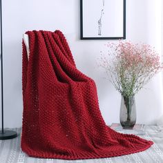 Однотонное вязаное одеяло Shein