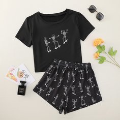 Пижама с принтом черепа Shein