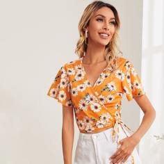 с оборками Цветочный Бохо Блузы Shein
