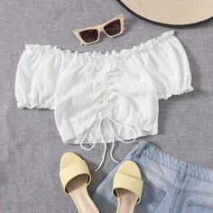 со сборками Одноцветный Бохо Блузы Shein