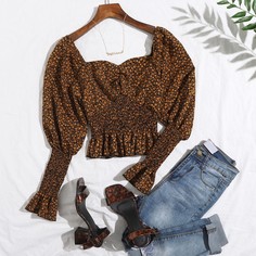 С оборками цветочный Бохо Блузы Shein
