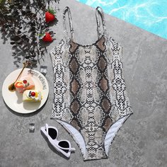 Слитный купальник со змеиным принтом для девочек Shein