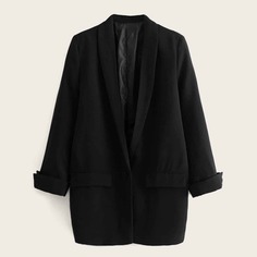 Однотонный пиджак с оригинальным воротником Shein