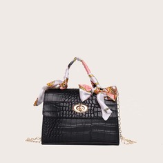 Сумка-сэтчел с крокодиловым узором и шарфом для девочек Shein