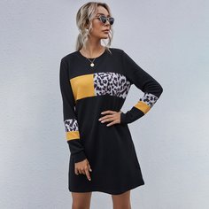 Контрастное платье с леопардовым принтом Shein