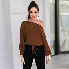 Оригинальная футболка на кулиске с асимметричным воротником Shein