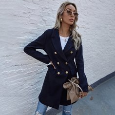 Двубортное пальто с лацканами Shein