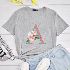 Футболка с текстовым и цветочным принтом Shein