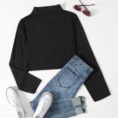 Одноцветный Повседневный Футболка размера плюс Shein