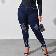 на пуговицах Одноцветный Джинсы размер плюс Shein