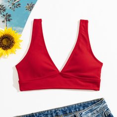 Одноцветный Спортивный Бикини-топ Shein