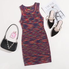 трикотажный Повседневный Платья-свитеры Shein