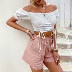 Короткий топ на кулиске с открытыми плечами Shein