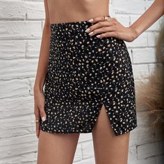 на молнии цветочный Повседневный Юбки Shein