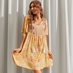 Платье с бахромой и цветочным принтом Shein