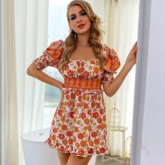 Открытая спина Цветочный принт Бохо Платье Shein
