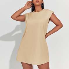 Однотонное платье размера плюс с подплечниками Shein