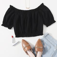 Оборка Одноцветный Бохо Блузы Shein