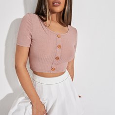 Пуговица Одноцветный Повседневный Футболки Shein