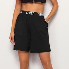 Шорты с карманом и текстовым принтом Shein
