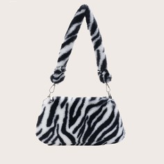 Плюшевая сумка на плечо с зебровым принтом для девочек Shein