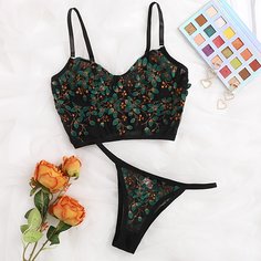 Комплект сетчатого нижнего белья на косточках с вышивкой Shein