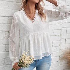 С оборками Одноцветный Бохо Блузы Shein